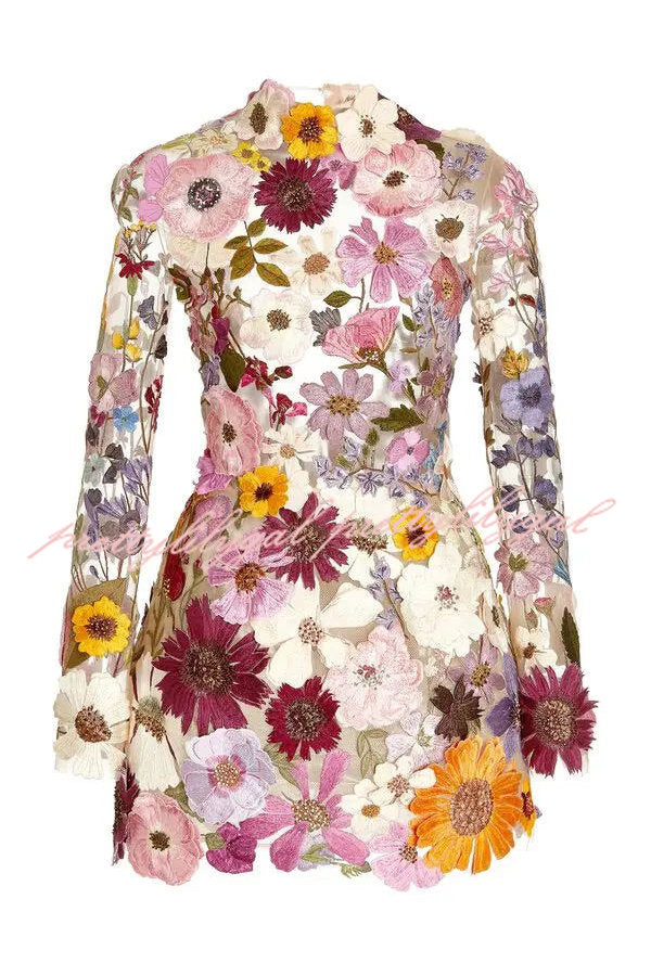 Elegantly Enchanted Floral Applique Backless Long Sleeve Mini Dress –  prettylilygal
