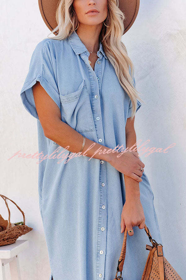 Rita Pocketed Tencel Button Down Midi Dress