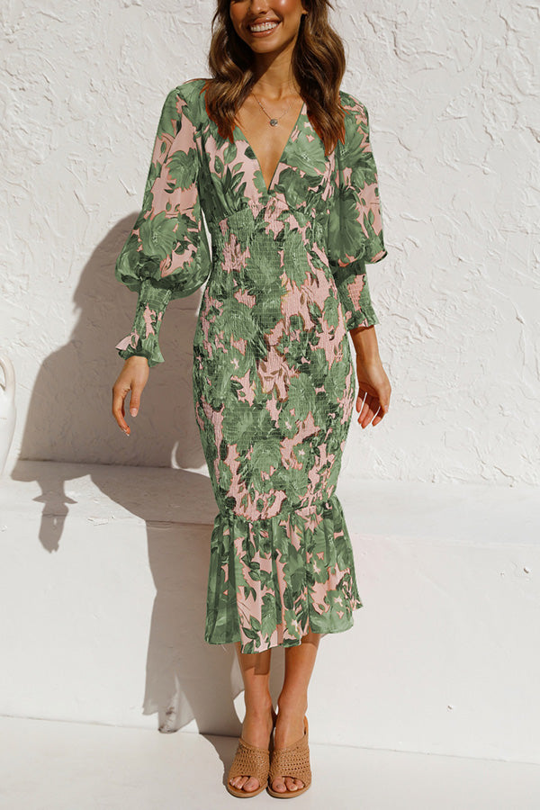 Latisha Floral Smocked Waist Midi Dress