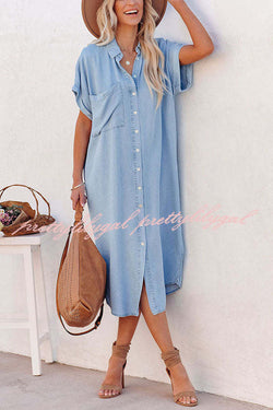 Rita Pocketed Tencel Button Down Midi Dress