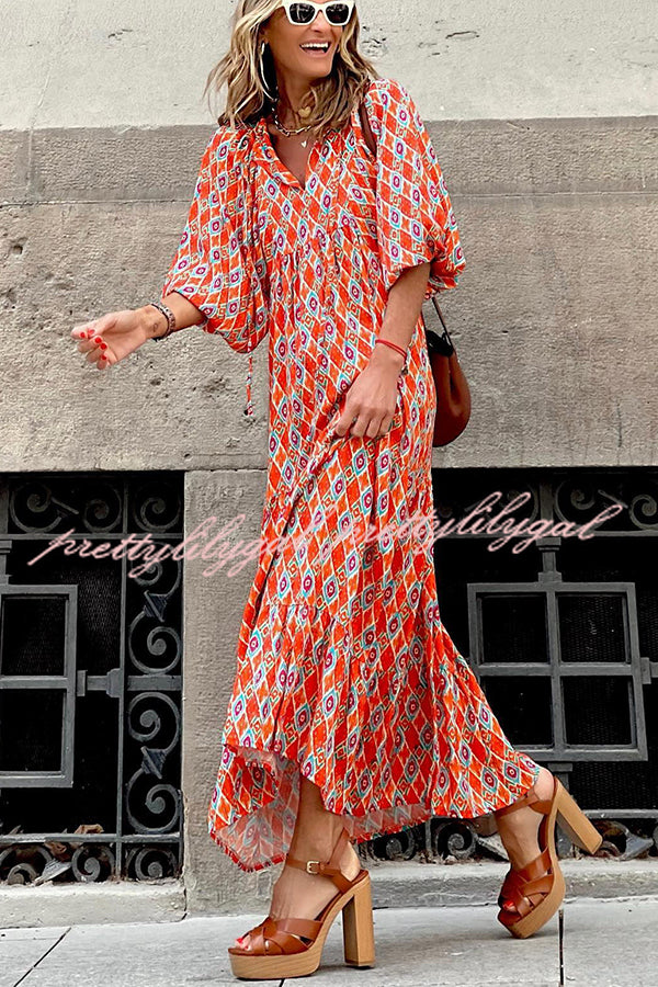 Sending Good Luck Printed Relaxed Midi Dress