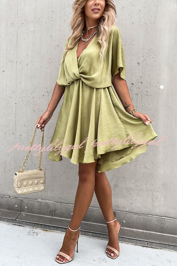 Tell You Something Batwing Sleeve Satin Dress