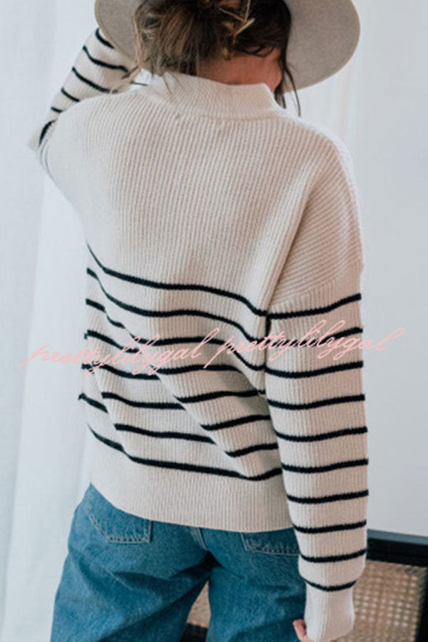 Nyla Striped Knit Half Zip Pullover Sweater