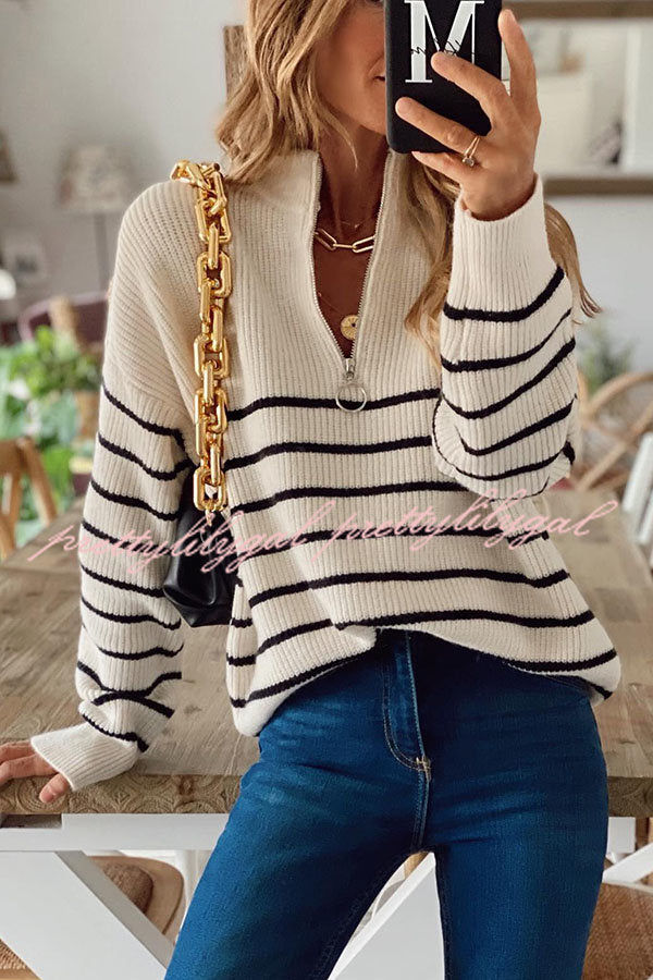 Nyla Striped Knit Half Zip Pullover Sweater