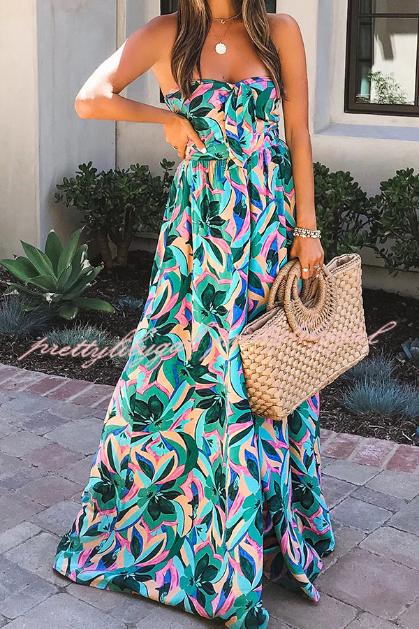 Paradise Calling Tropical Print Off Shoulder Jumpsuit