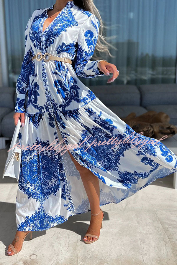 Sunshine on The Horizon Baroque Print Maxi Dress