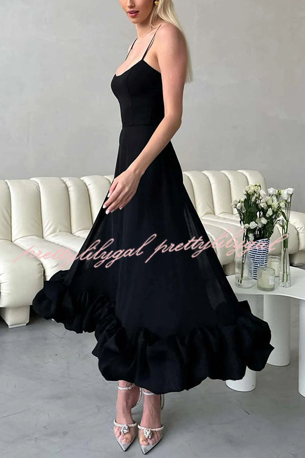 Midnight Girl Flounce Bustier Banquet Party Midi Dress