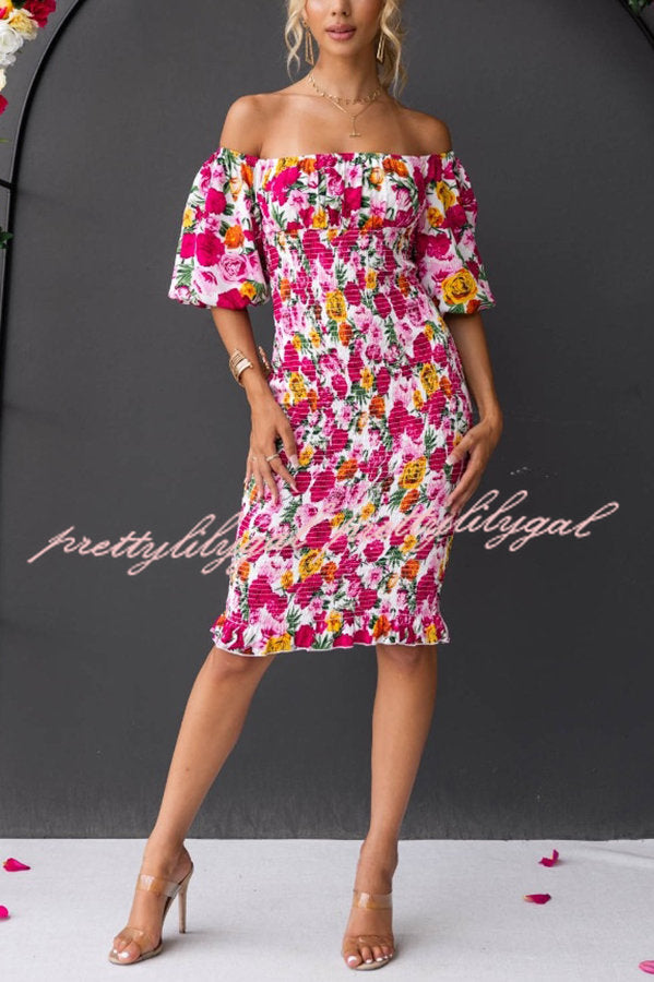 Midnight Beauty Floral Smocked Midi Dress