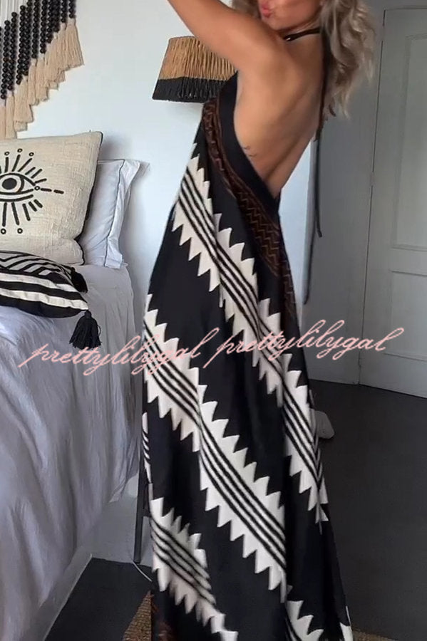 Hey Vacay Ethnic Print Halter A-line Maxi Dress