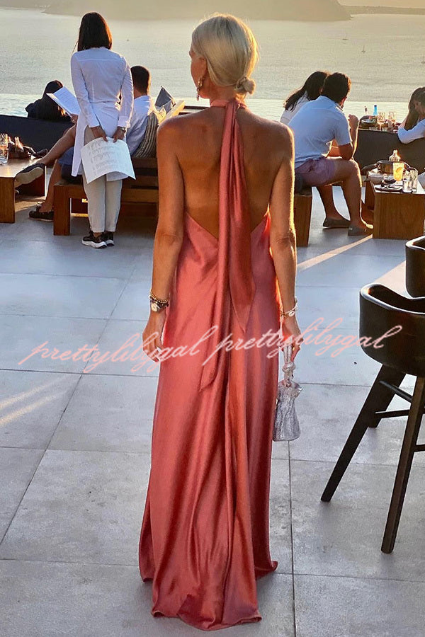 Classy and Fabulous Satin Halter Backless Maxi Dress