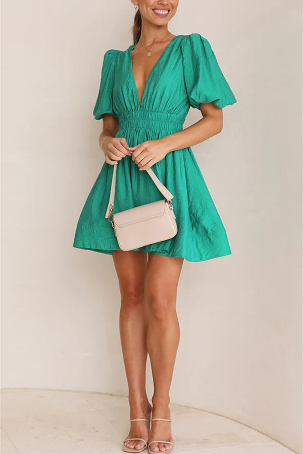 Feeling Dreamy Puff Sleeve Elastic Waist Mini Dress