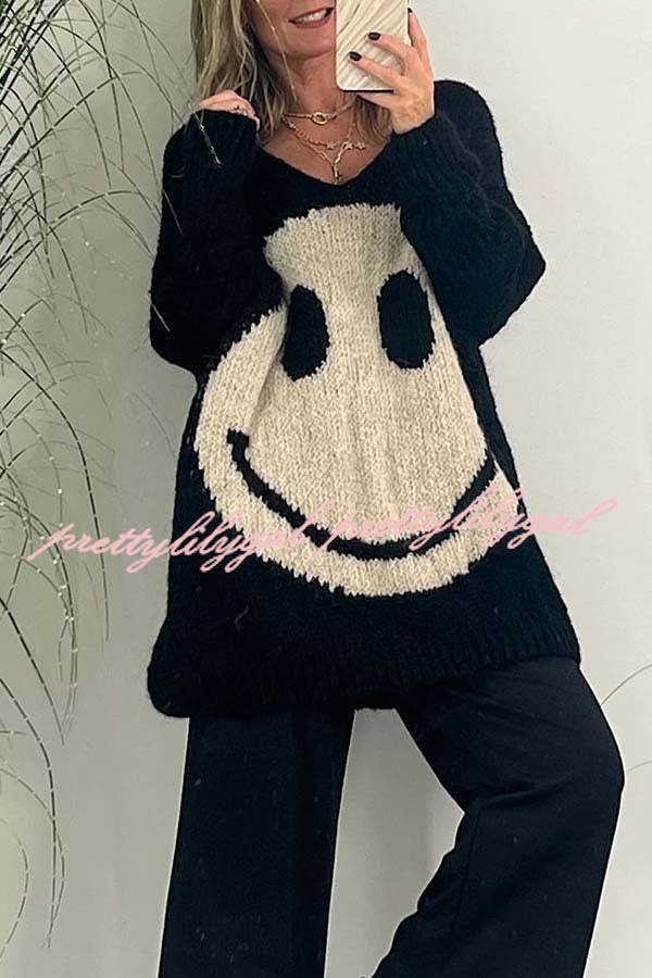 Confidence Is Everything Knit Smiley Face Long Sleeved Sweater