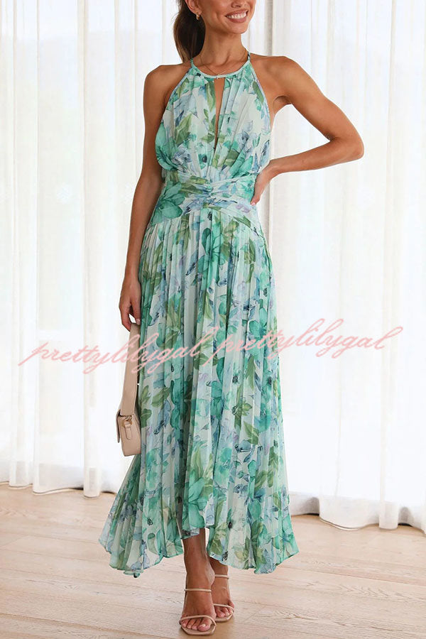 Sunny Forecast Floral Cutout Neck Pleated Midi Dress