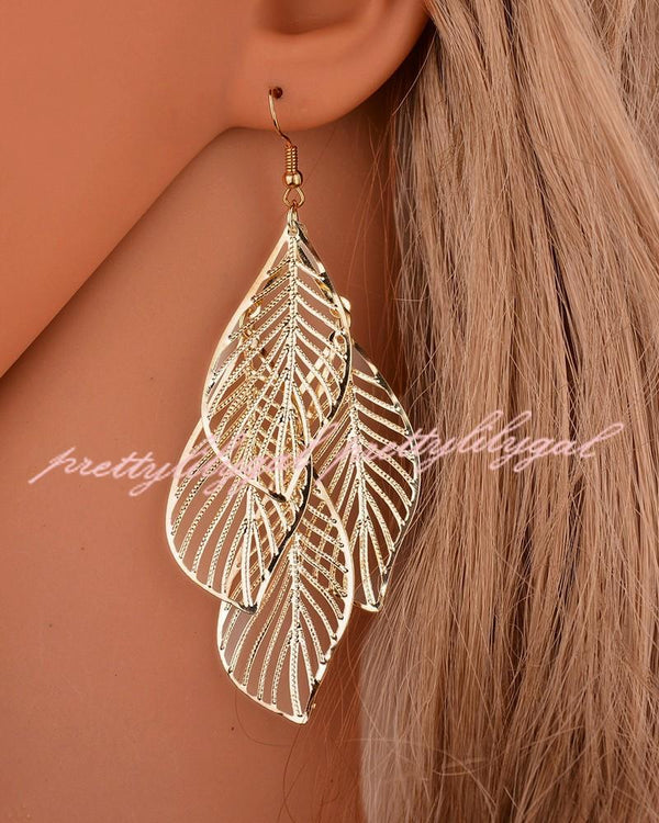 Multi Leaf Pattern Drop Earrings