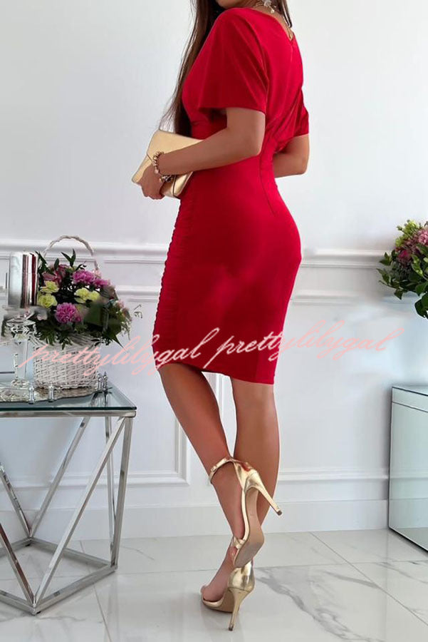 Gorgeous Day Batwing Sleeve Ruched Midi Dress