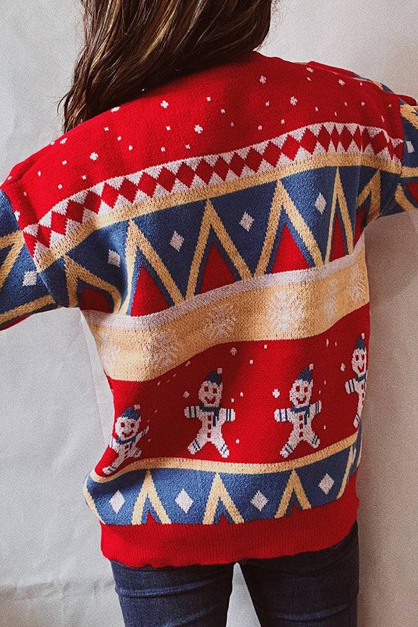 Christmas Pattern Knitted Crew Neck Long Sleeved Sweater