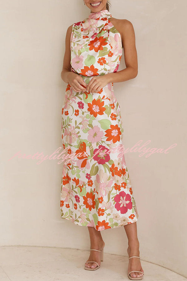 Fascinating Day Floral Halter Neck Elastic Waist Maxi Dress