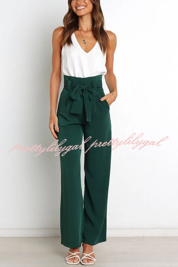 In Vogue Belted Pocketed Wide Leg Pants