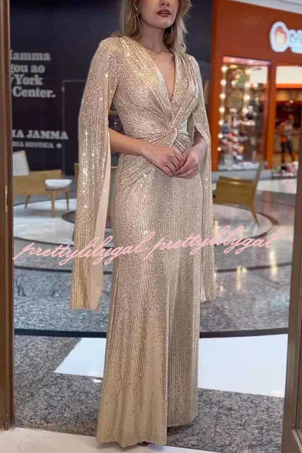 gold sequin dress with cape Sparkly Gold Sequin Off the Shoulder Mermaid Long Prom Dress with Cape