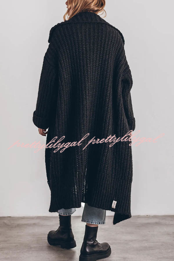 Chunky and Warm Knit Button Pocketed Oversized Midi Cardigan