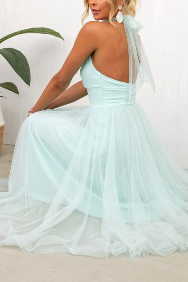 Fairy Vibes Tulle Gathered Detail Halter Maxi Dress – prettylilygal